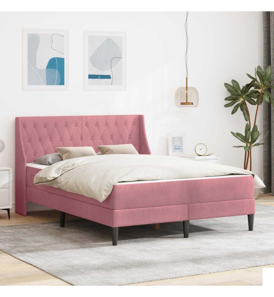 Cadre de lit avec matelas Rose 140 x 190 cm Velours