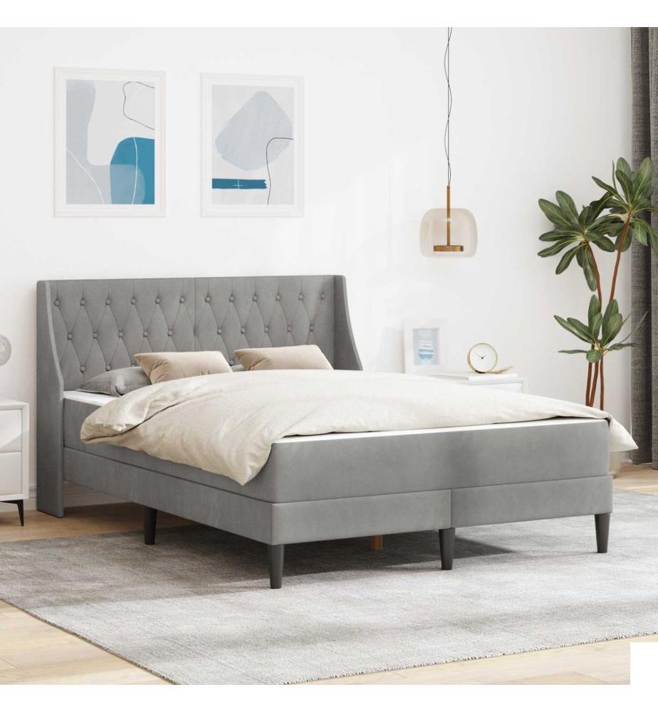Cadre de lit avec matelas Gris clair 160 x 200 cm Velours