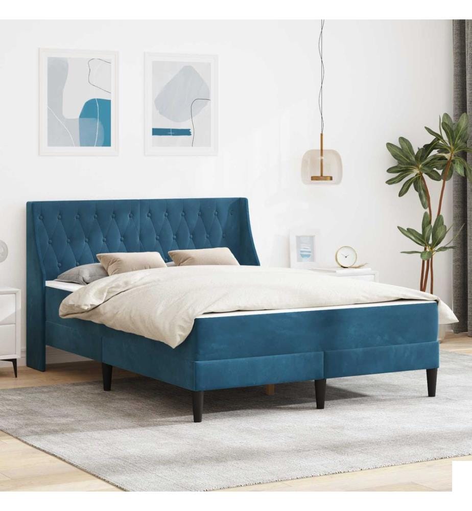 Cadre de lit avec matelas Bleu 160 x 200 cm Velours