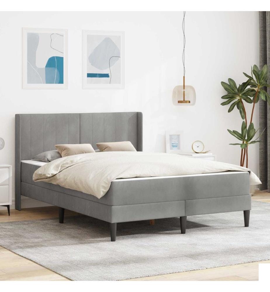 Cadre de lit avec matelas Gris clair 120 x 190 cm Velours