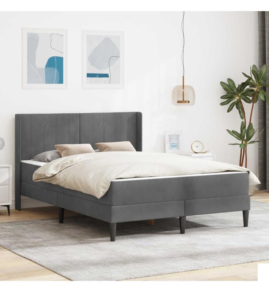 Cadre de lit avec matelas Gris foncé 160 x 200 cm Velours