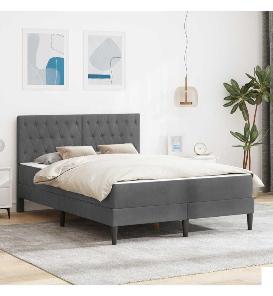 Cadre de lit avec matelas Gris foncé 120 x 190 cm Velours