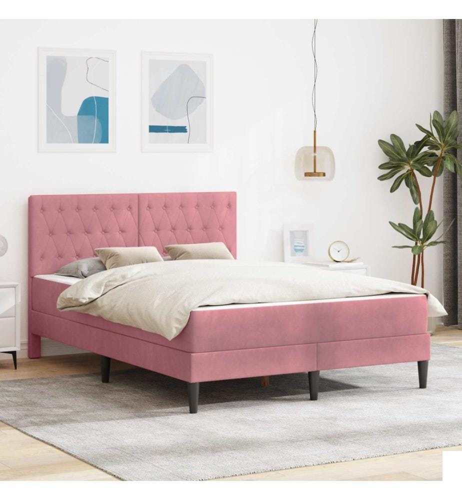 Cadre de lit avec matelas Rose 140 x 190 cm Velours