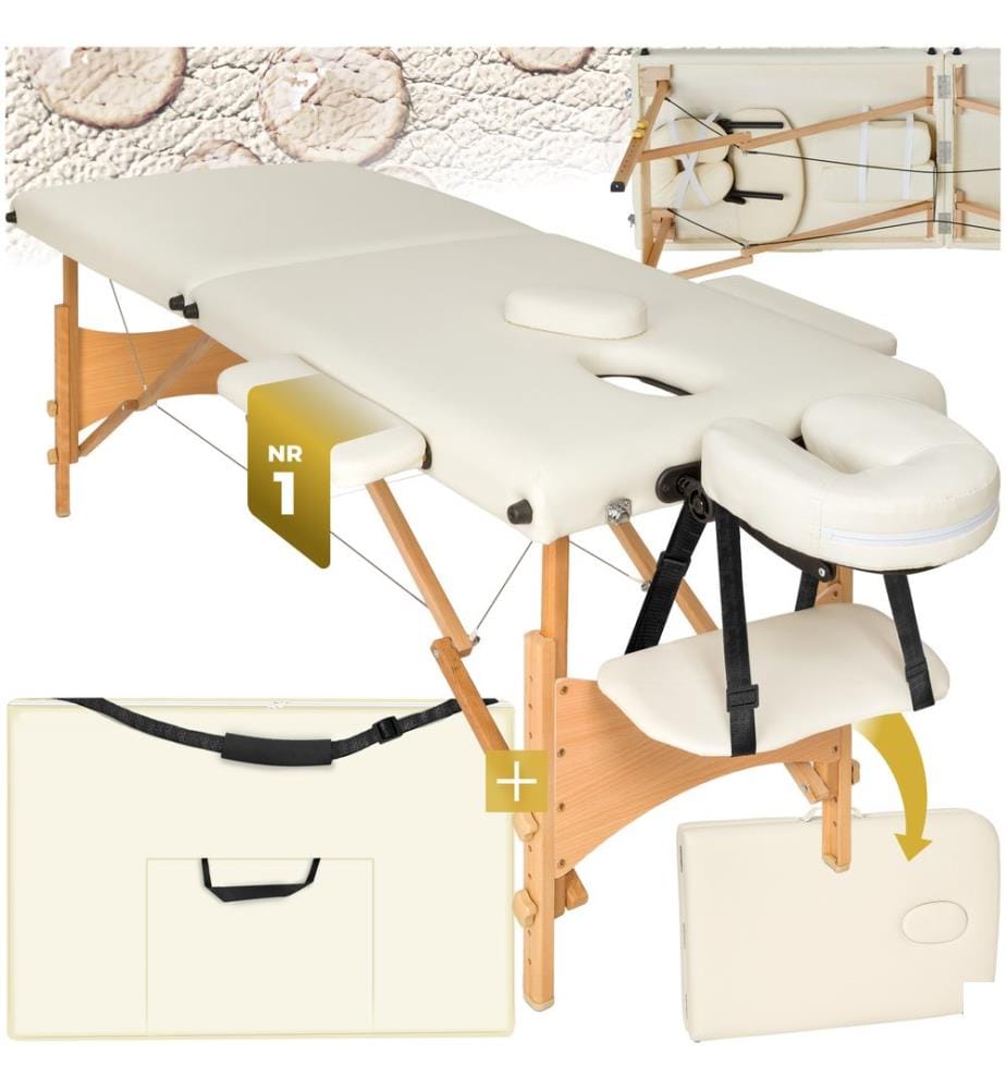 Table de massage pliante 2 zones en bois et portable - beige
