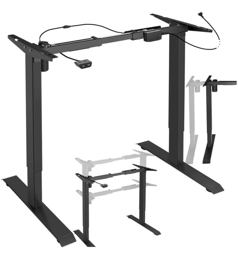 Cadre de bureau assis debout, réglable en hauteur électriquement 85-129x65x71-121 cm - noir