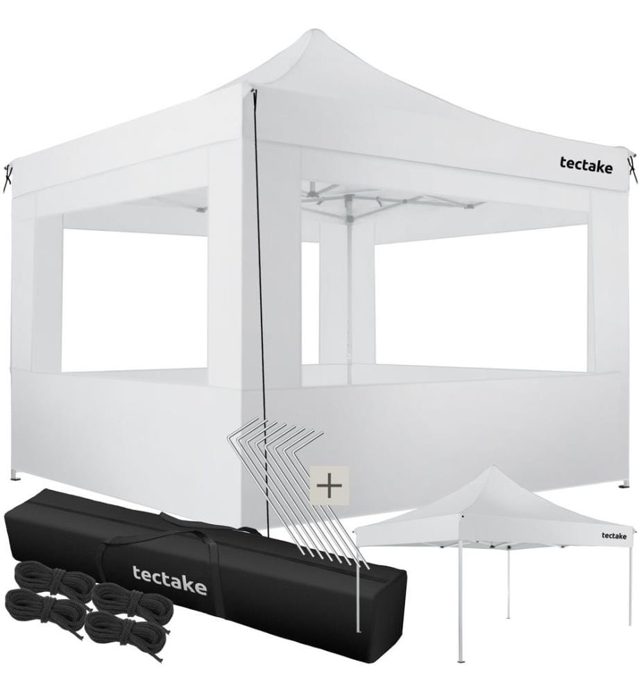 Tonnelle 3 x 3 m avec 4 rideaux - blanc