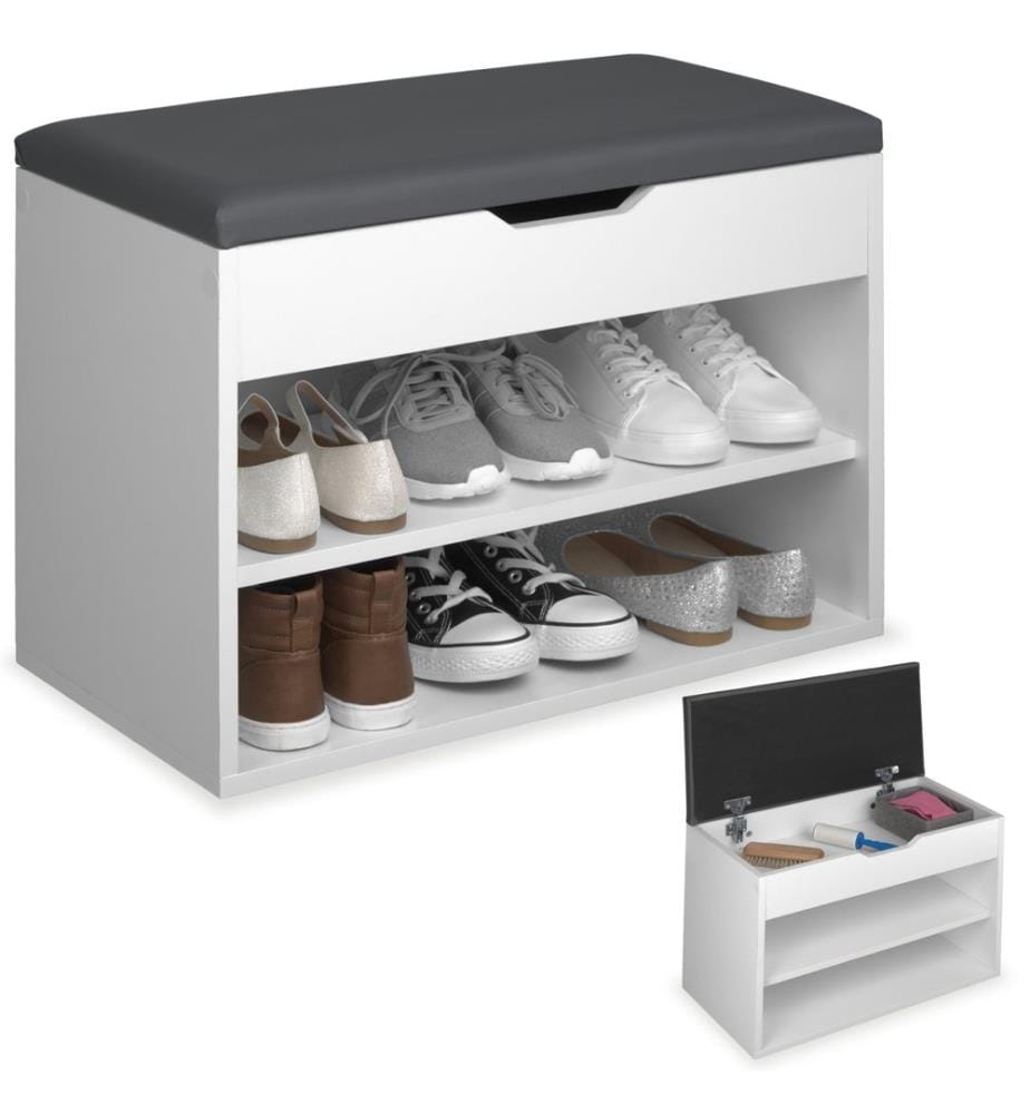Banc à chaussures JASMINA avec coussin d'assise 60x30x43,5 cm - blanc
