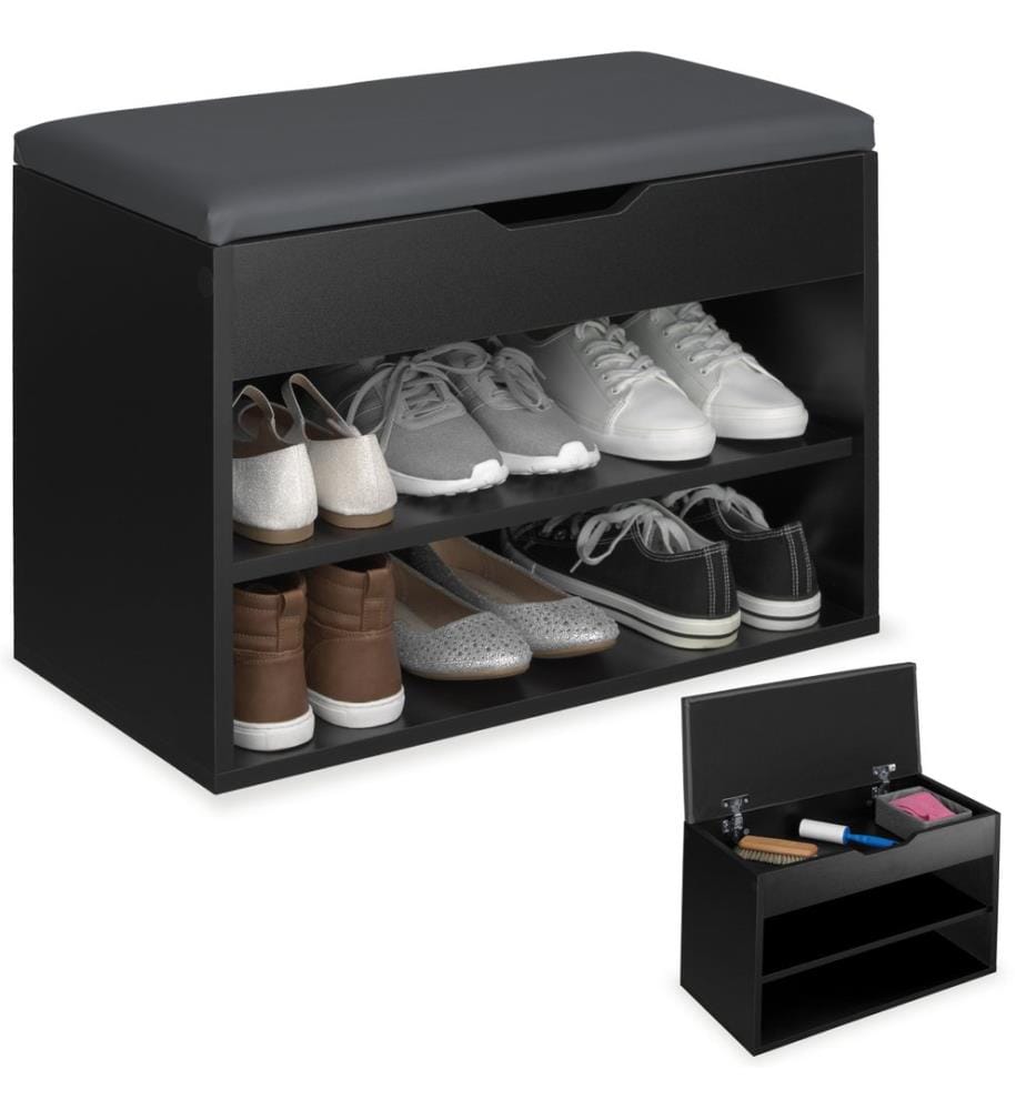 Banc à chaussures JASMINA avec coussin d'assise 60x30x43,5 cm - noir