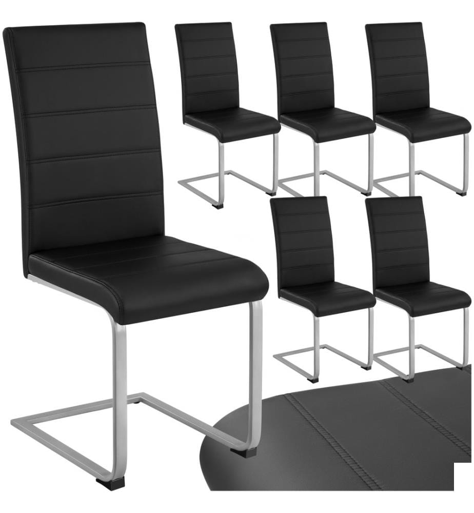 Chaises de Salle à Manger BETTINA Rembourrées Pieds en métal Argentés Design Moderne - noir, Lot de 6