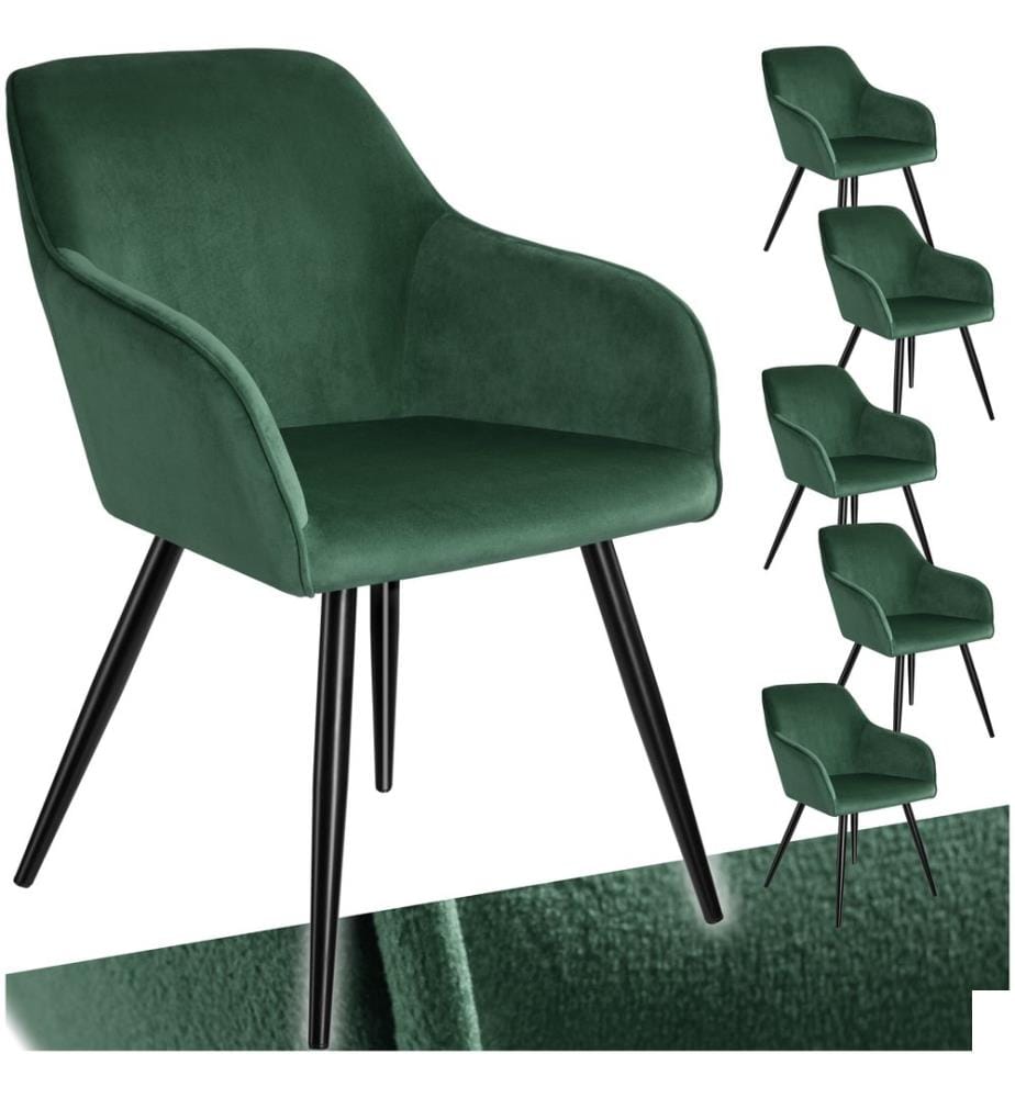 Chaise MARILYN Effet Velours Style Scandinave - vert foncénoir, Lot de 6