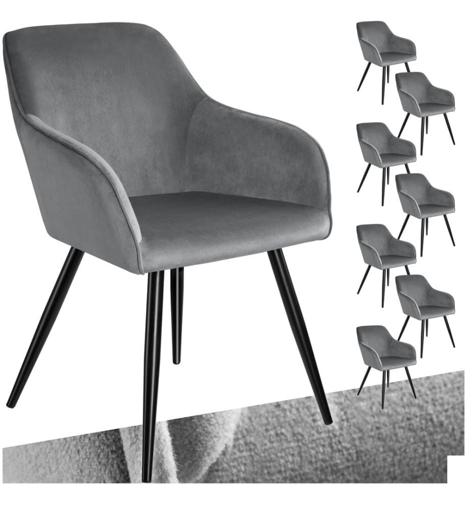 Chaise MARILYN Effet Velours Style Scandinave - grisnoir, Lot de 8