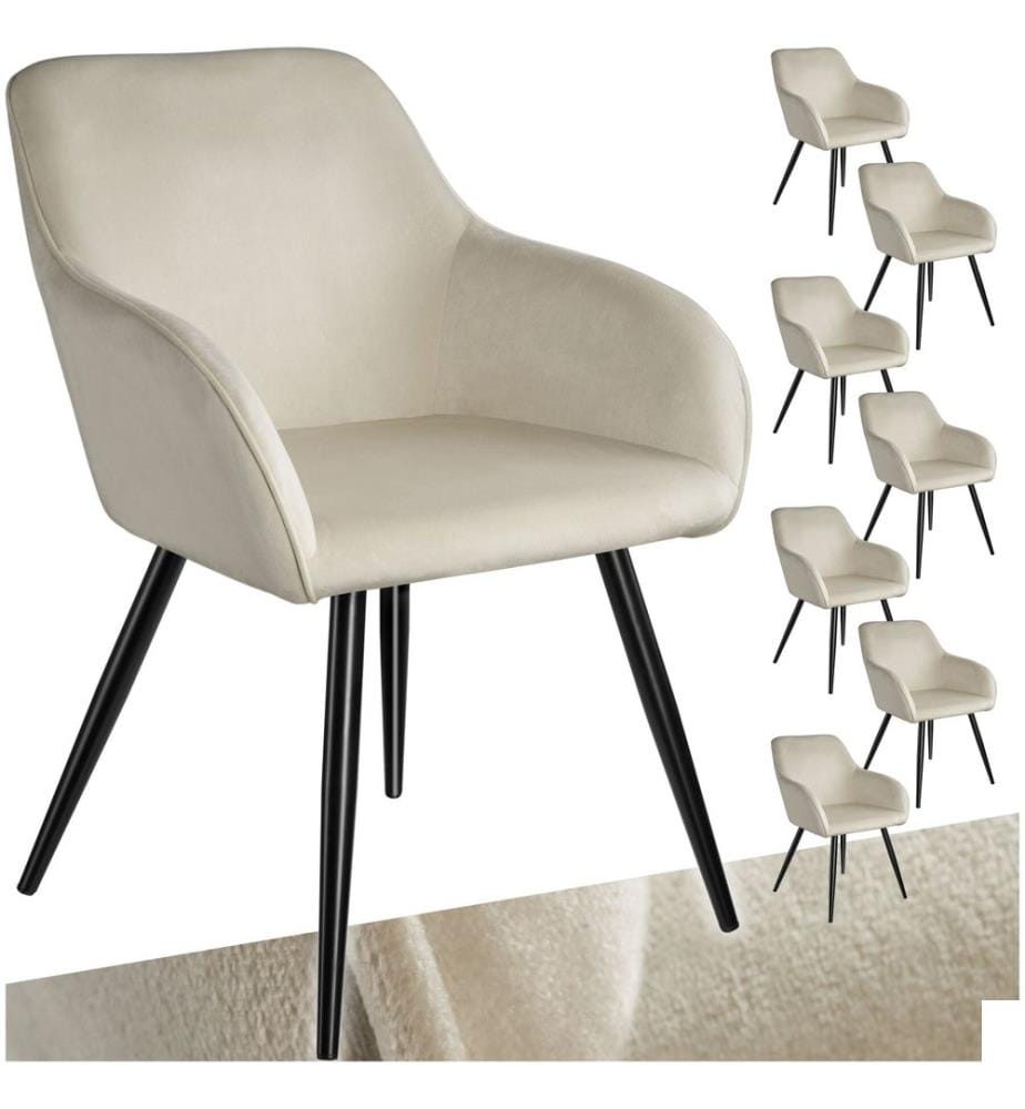 Chaise MARILYN Effet Velours Style Scandinave - crèmenoir, Lot de 8