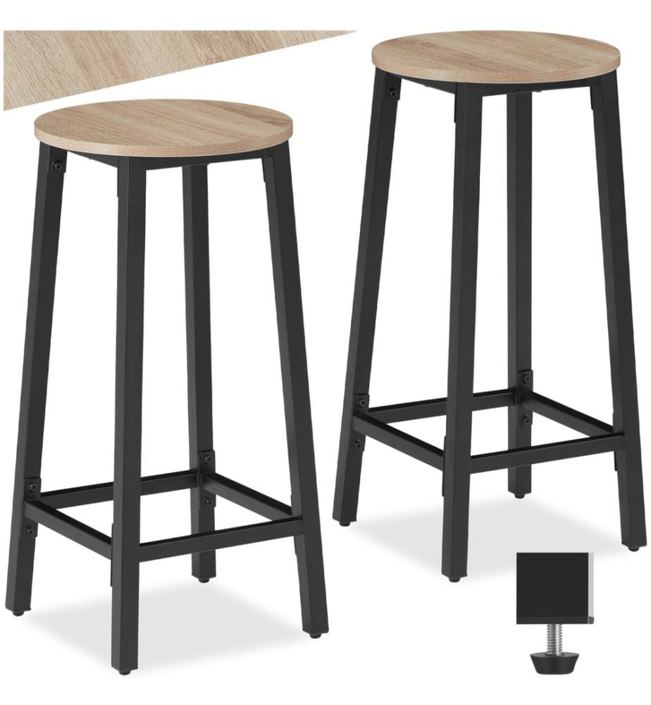2 Tabourets de bar Corby - Bois clair industriel, Chêne Sonoma