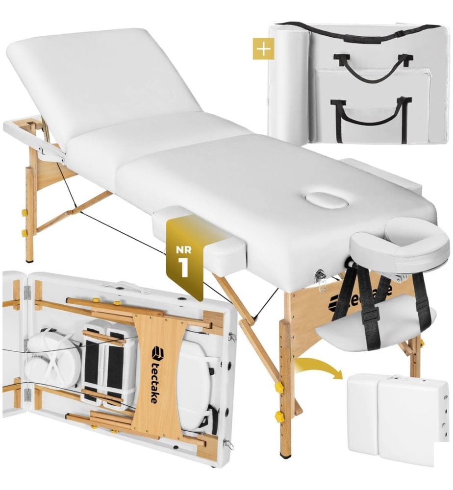 Table de massage Somwang 3 zones avec rembourrage de 7,5 cm et châssis en bois - blanc