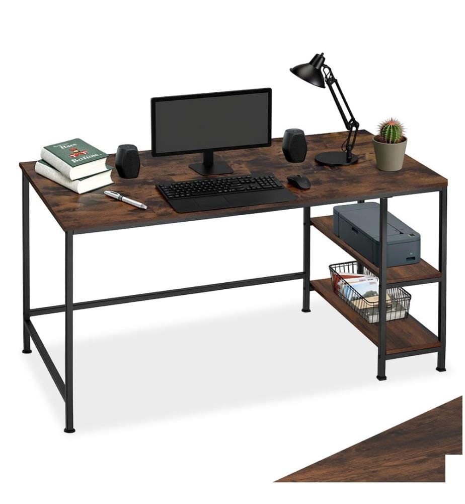 Bureau informatique CANTON 120x60x75,5 cm - Bois foncé industriel, rustique
