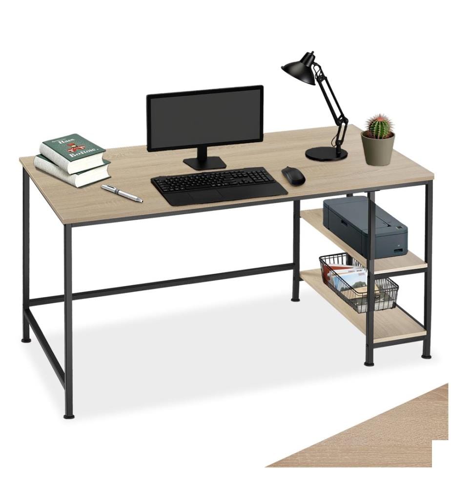 Bureau informatique CANTON 120x60x75,5 cm - Bois clair industriel, Chêne Sonoma