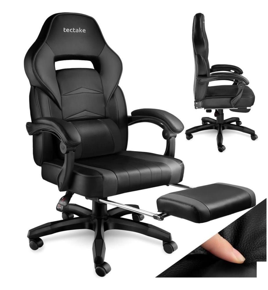 Chaise de bureau racing Comodo avec repose-pieds - noirnoir