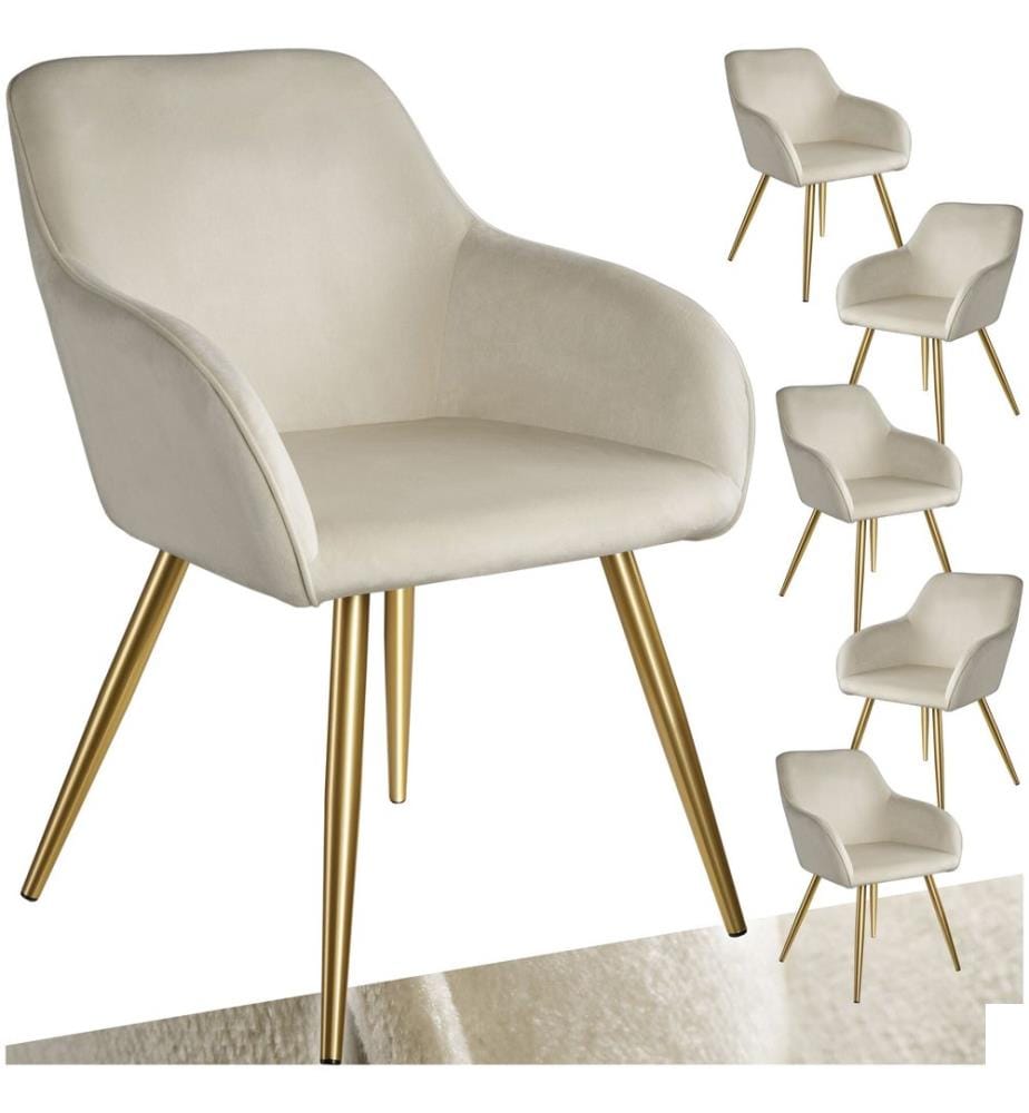 Chaise MARILYN Effet velours style scandinave - crèmeor, Lot de 6