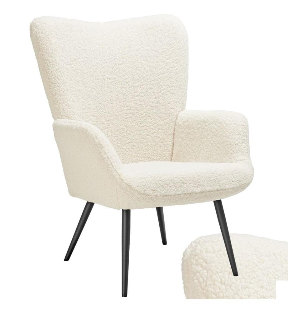 Fauteuil Hygge rembourré, ergonomique, charge maximale 150 kg - Sans tabouret, Bouclé crèmenoir