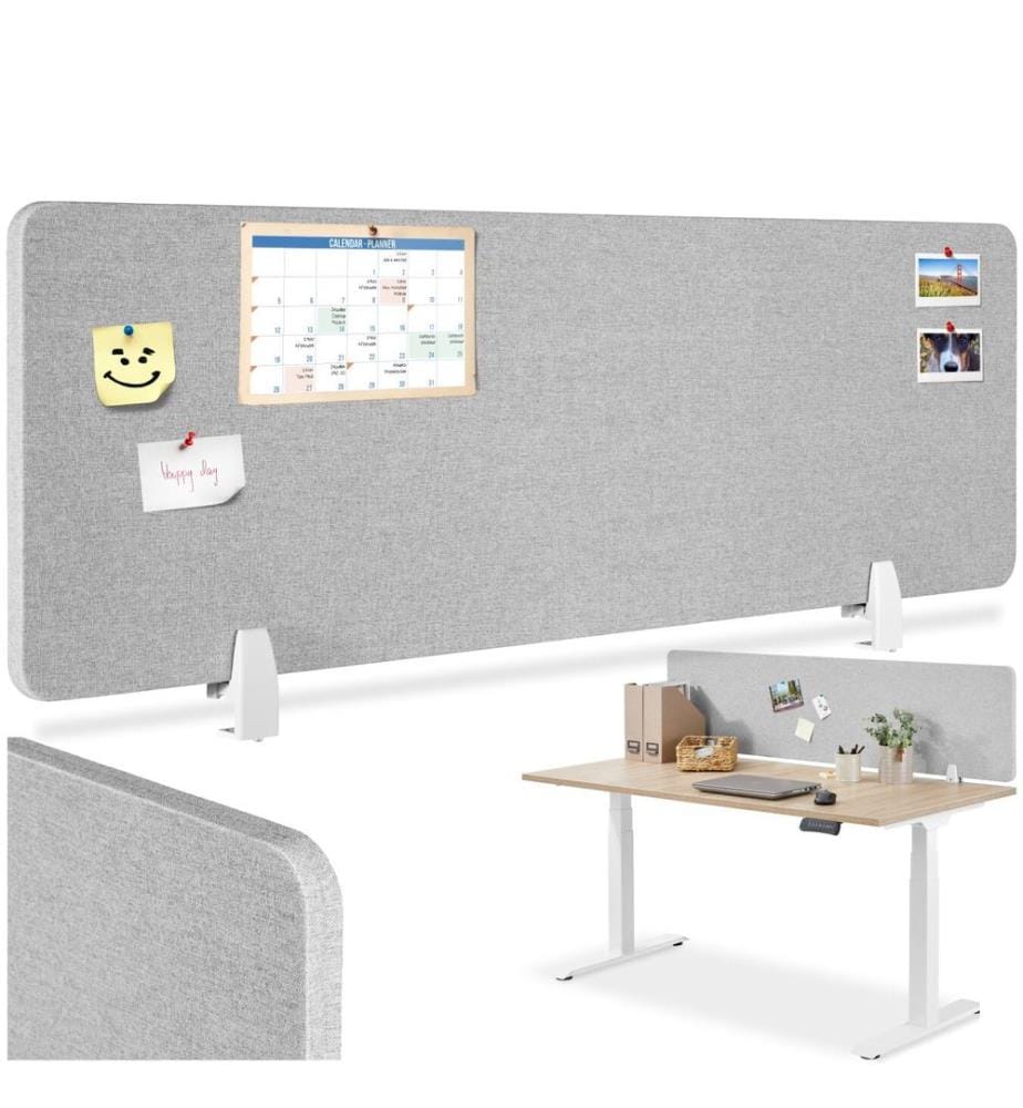 Cloison de bureau Noisy avec coins arrondis - 160 x 40 cm, gris