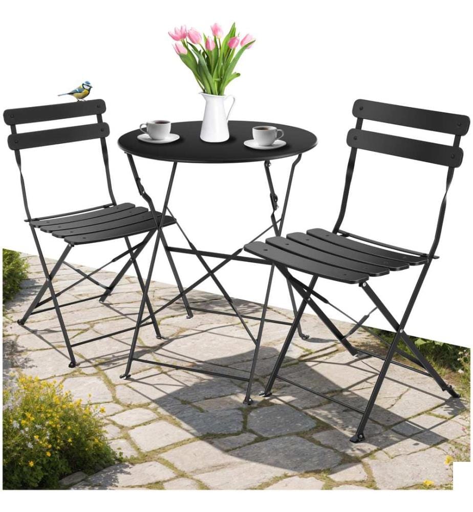 Ensemble table et chaises bistrot Frieda, pliable pour 2 personnes - noir