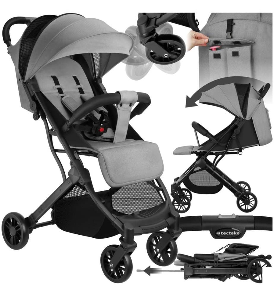 Poussette buggy FINN pliable avec harnais à 5 points - gris