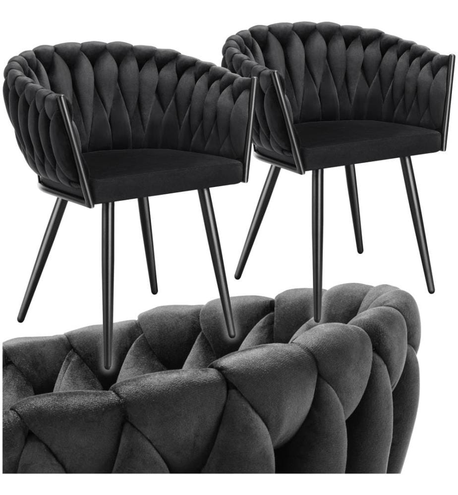 Set de chaises de salle à manger Astano velours design noué - noir, Lot de 2