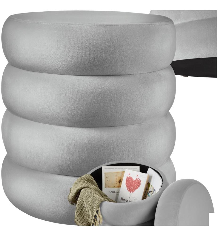 Tabouret ALTU rembourré avec rangement - Aspect velours gris