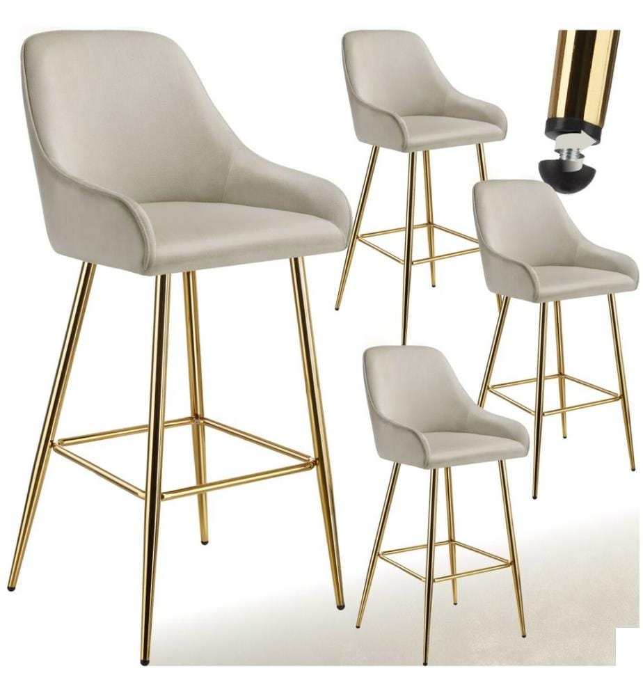 Tabouret de bar AVANE avec dossier rembourré en aspect velours - Lot de 4