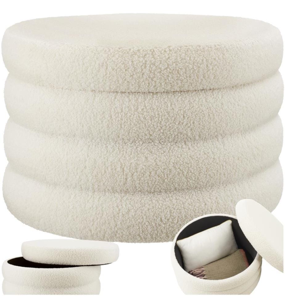 Tabouret ALTU XL rembourré avec rangement - Bouclé crème blanc