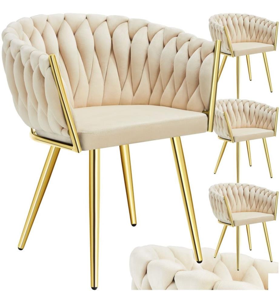 Set de chaises de salle à manger Astano velours design noué - couleur sableor, Lot de 4