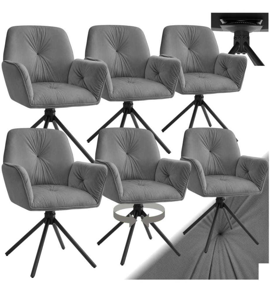 Chaise pivotante LENIA rembourrée - Aspect velours anthracitenoir, Lot de 6