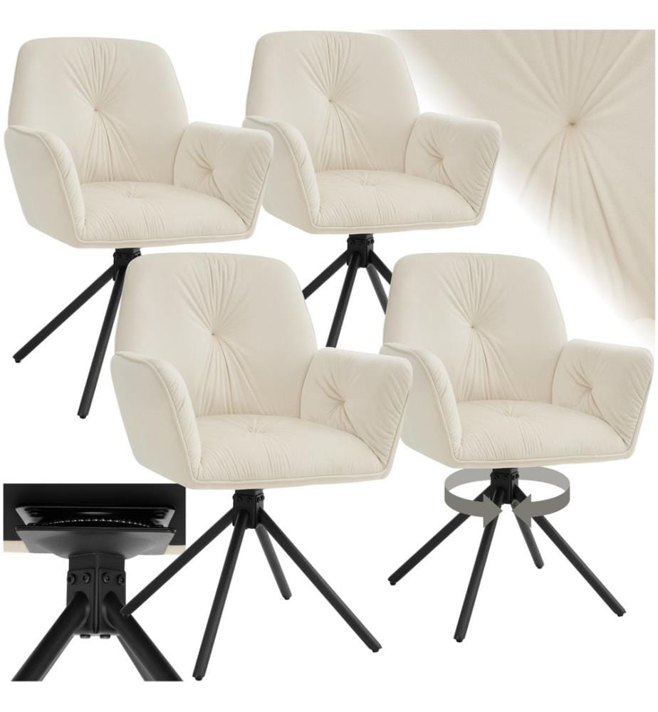 Chaise pivotante LENIA rembourrée - Velours crèmenoir, Lot de 4