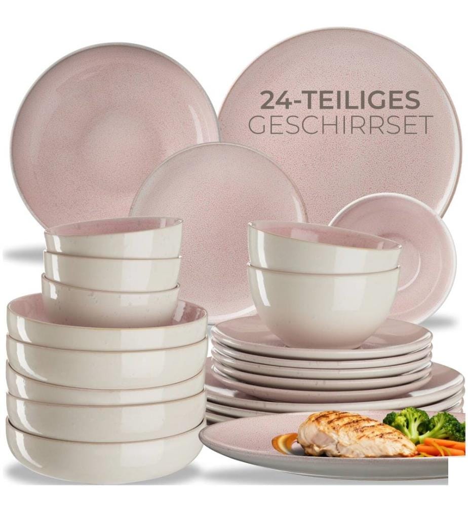 Set de vaisselle MARE en faïence pour 6 personnes - 24 pièces, rose
