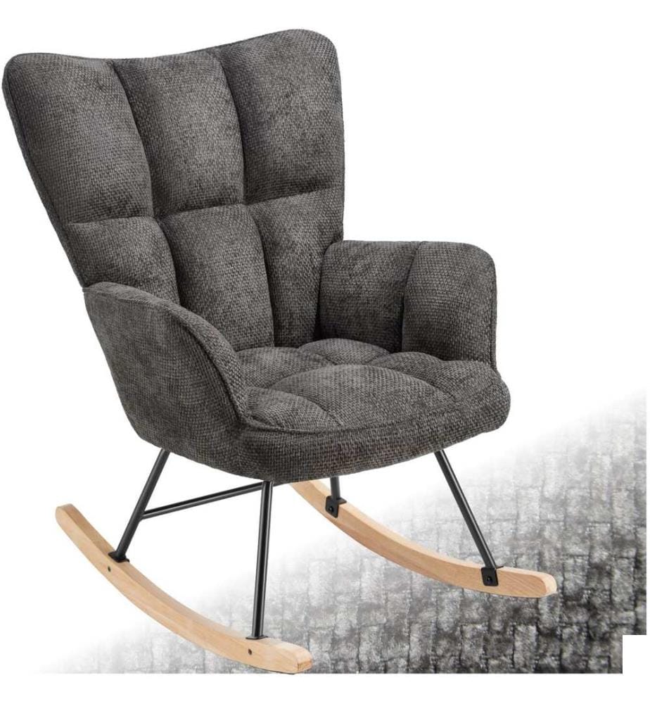 Fauteuil à bascule TORVE rembourré - Chenille anthracite