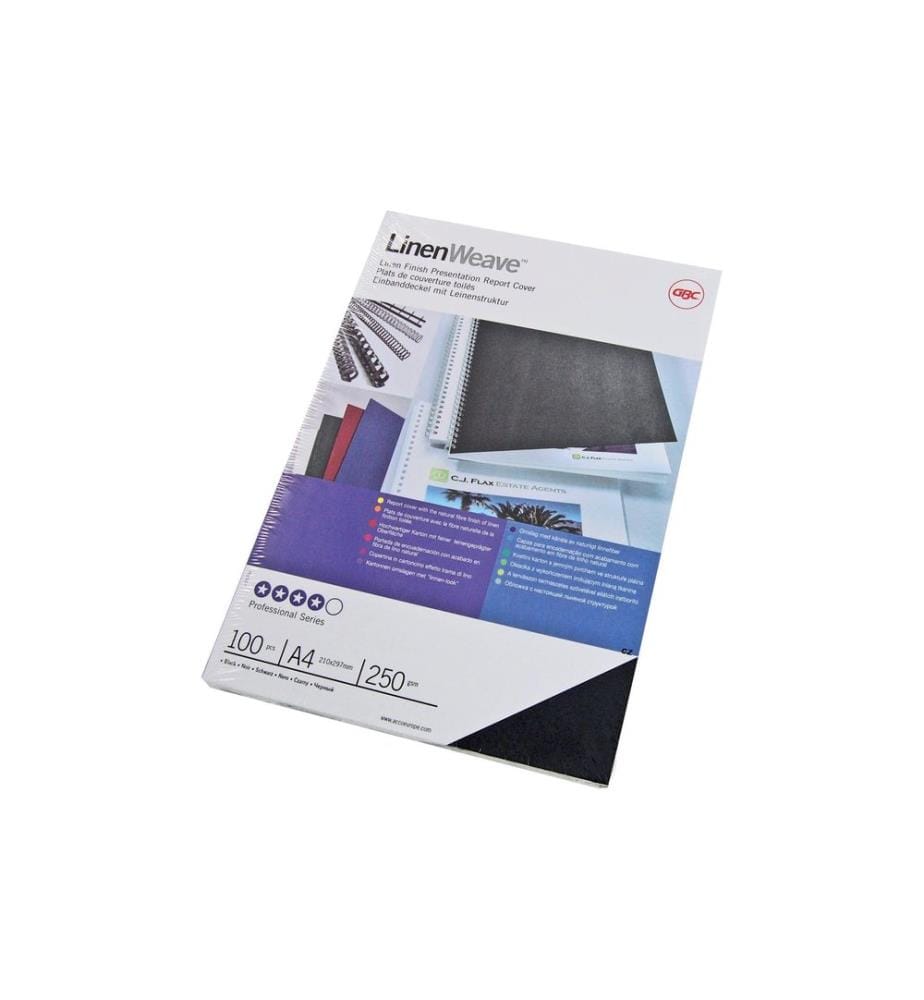 GBC - Couverture de brochure Linen Weave 100 pièces, Noir