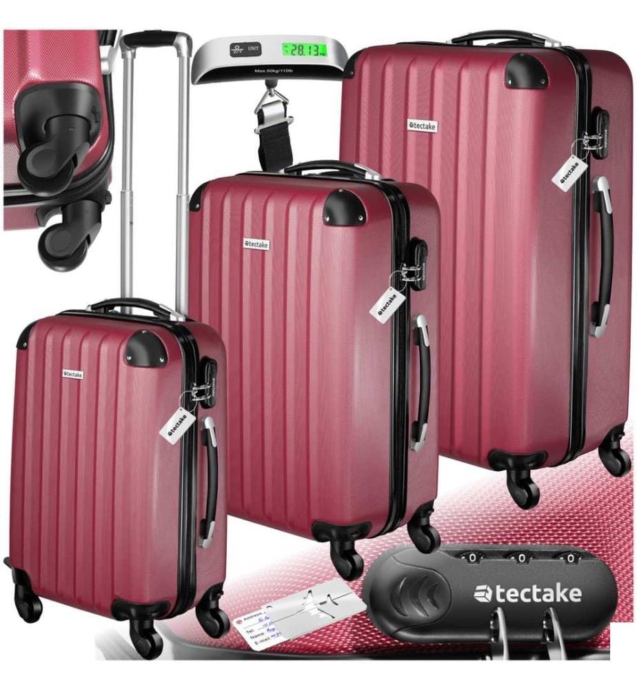Ensemble de 3 valises Talia avec pèse-bagage et étiquette à bagages - rouge bordeaux