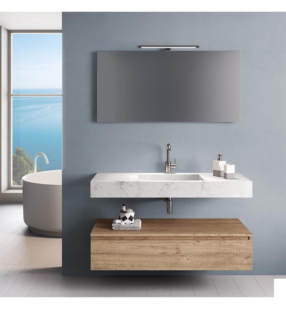 Ensemble salle de bain 4 Pièces Yoka en marbre de Carrare & chêne