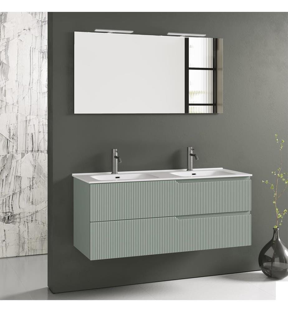 Ensemble salle de bain double vasque 5 Pièces Zip - Vert sauge