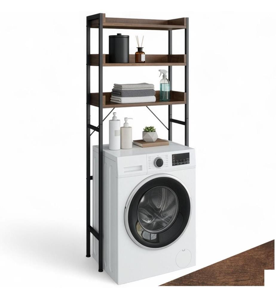 Étagère de salle de bain Seattle - 67 x 25 x 165,5 cm, Bois foncé industriel, rustique