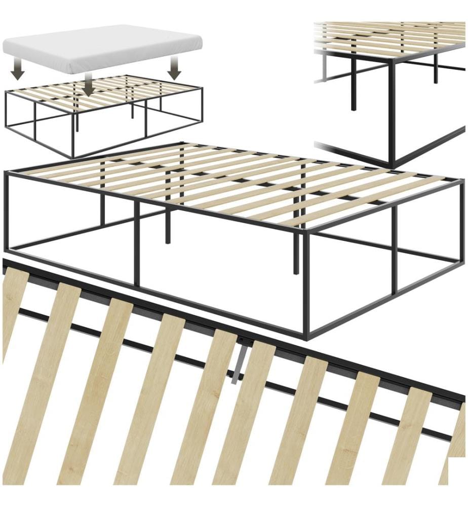 Cadre de lit en acier KYOTO avec sommier à lattes, 250 kg - 140 x 200 x 46,5 cm