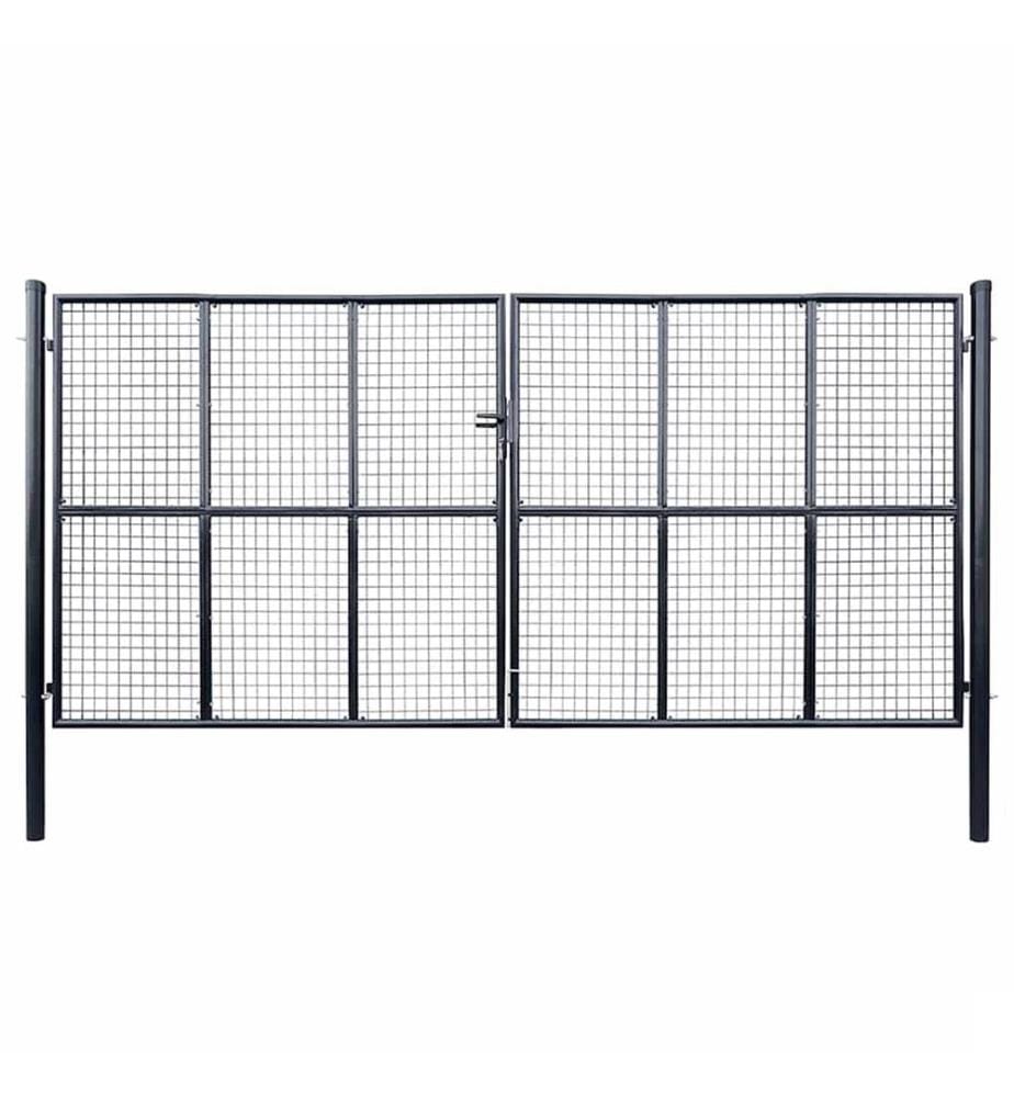 Portail de jardin grillagé en acier galvanisé gris 400 x 175 cm