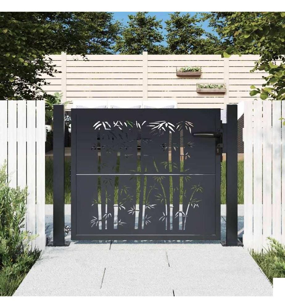 Portail de jardin Anthracite 100x75 cm Acier Design Bambou