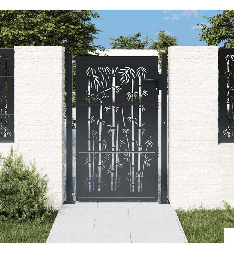Portail de jardin Anthracite 100x150 cm Acier Design Bambou