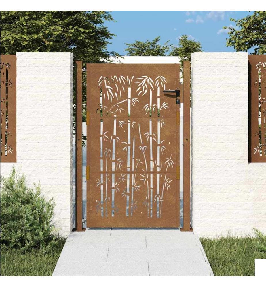 Portail de jardin 100x150 cm en acier Corten et bambou