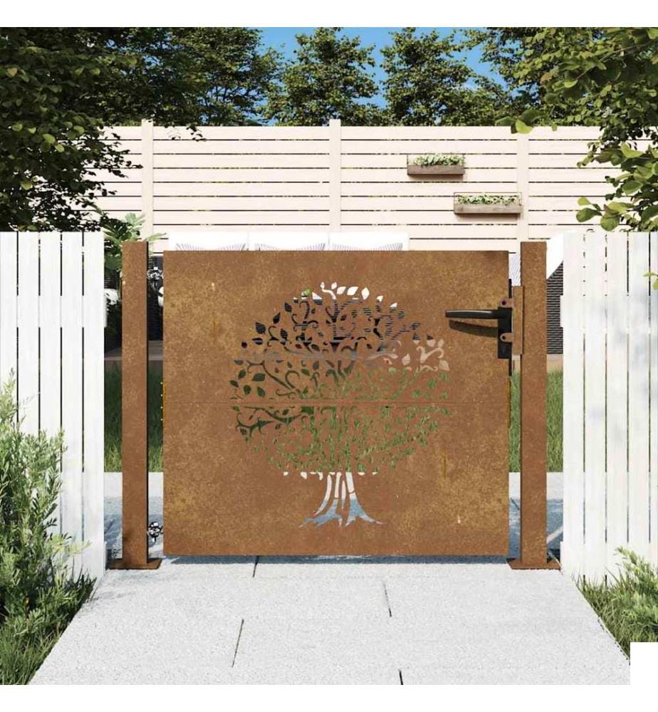 Portail de jardin 100x100 cm en acier Corten avec motif arbre