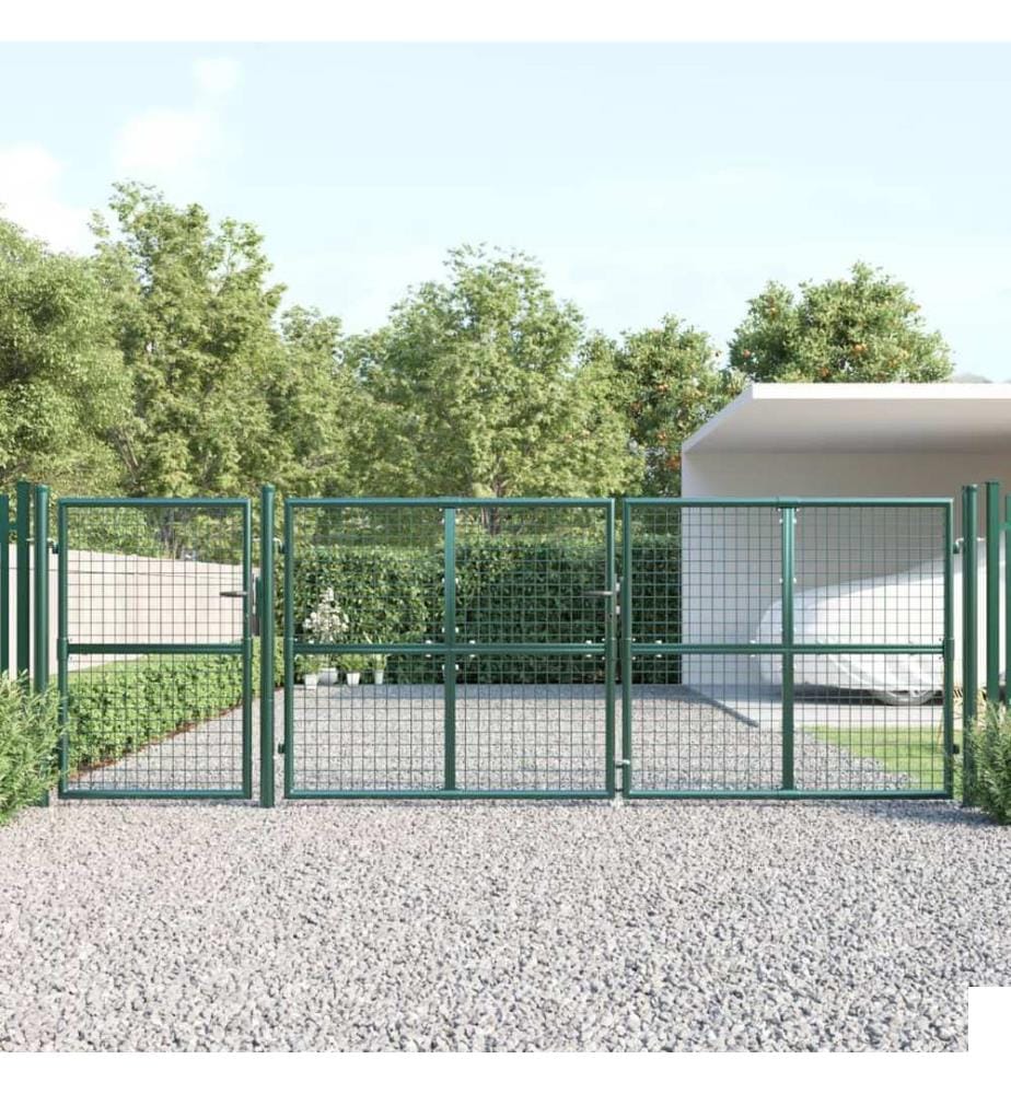 Portail de jardin grillagé vert 400 x 125 cm en acier galvanisé