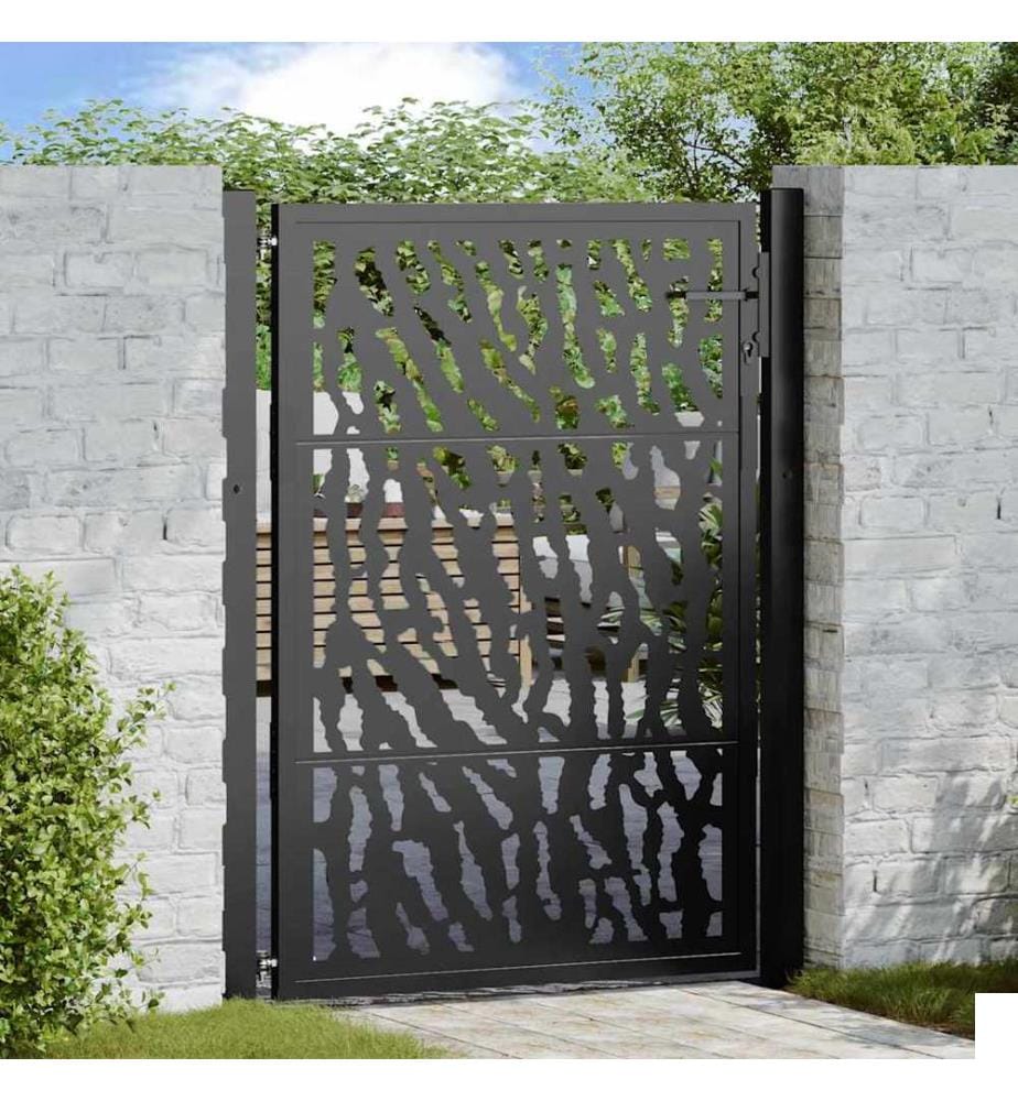 Portail de jardin noir 100x125 cm en acier avec motif de traces