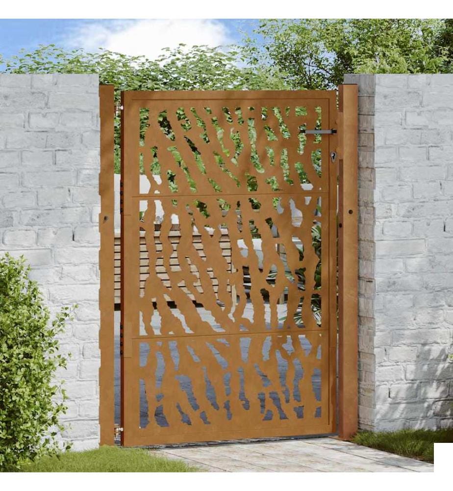 Portail de jardin 100x125 cm en acier patiné avec motif de traces