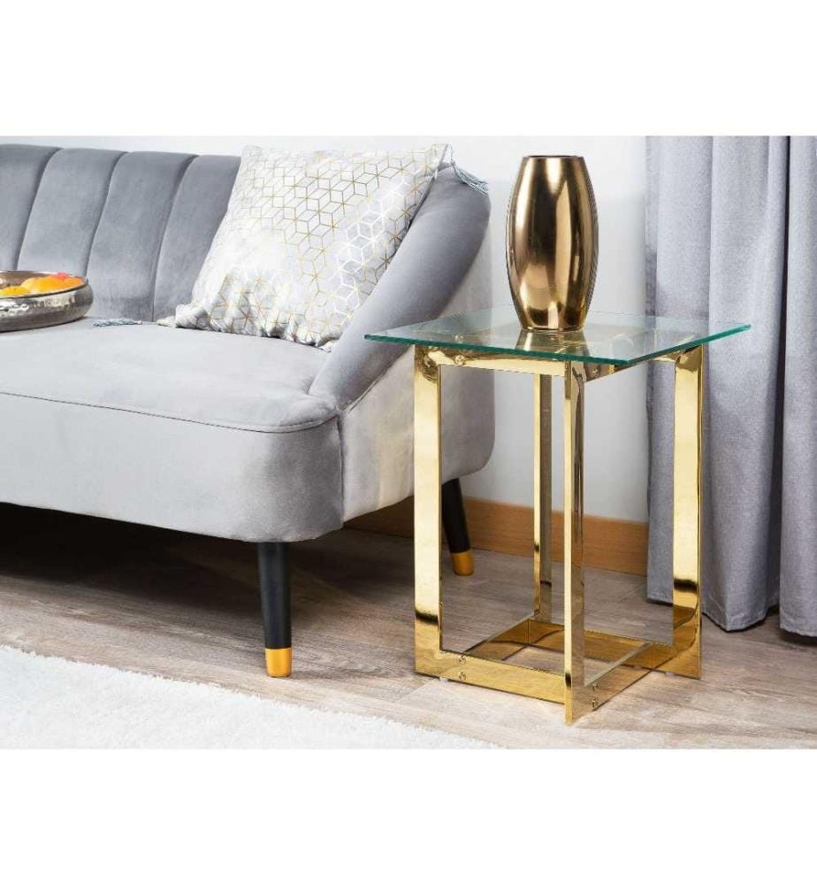 Table d'appoint CRYSTAL Verre de sécurité Doré
